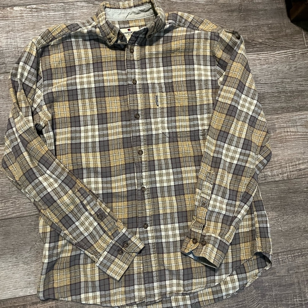 Woolrich Men's Plaid Shirt in Gray, Cream and Yellow